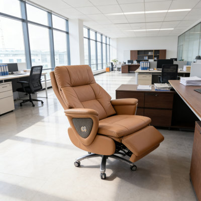 Fauteuil de direction de 47,24 po en cuir de style italien de luxe, pivotant à 360 ° et réglable en hauteur, avec fonction de massage et chauffage du siège