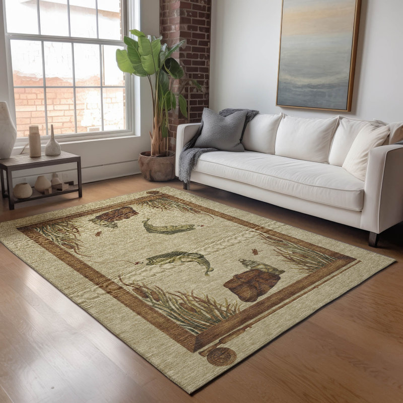 Premium Machine Washable Cerrito AMF145 Khaki Rug, Rectangle 8' x 10'