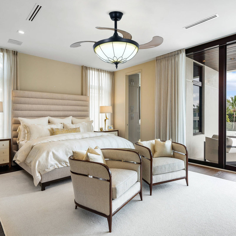 42" 4 - Blade Led 3 Speeds 3 Light Ceiling Fan With Remote Control Retractable Blades And Light Kit Included