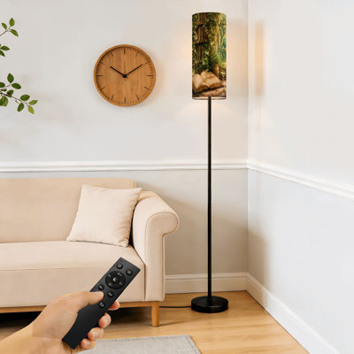 Floor Lamp  Vintage Library Room Books Ivy Plants Sunlit Window bookshelf spring Dimmable Modern Standing Lamp with Remote Control Footswitch Bulb Lampshade Tall Pole Corner Lamp for Living Room Bedroom Office