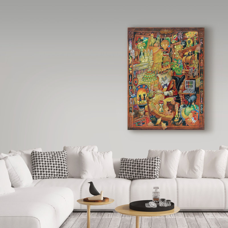 «Curious Cat» par Kellene, reproduction d'art sur toile tendue, H 32 po x l 24 po
