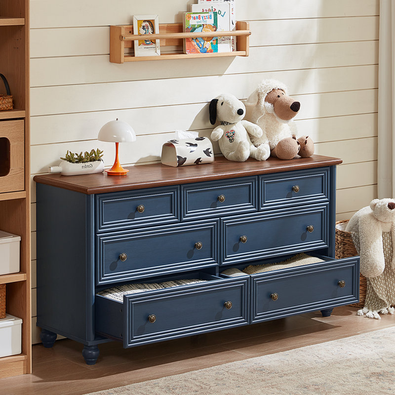 7 Drawers Dresser For Bedroom, Farmhouse 54" Wide Wood Dressers Chest Of Drawers, Vintage Design TV Stand, Rustic Storage Dresser Organizer With Metal Handle Closet For Living Room, Hallway