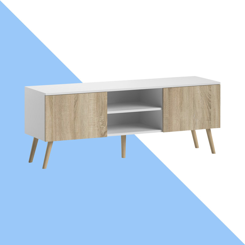 Ivaan Unfinished TV Stand for TVs up to 60", White Matt/Sonoma