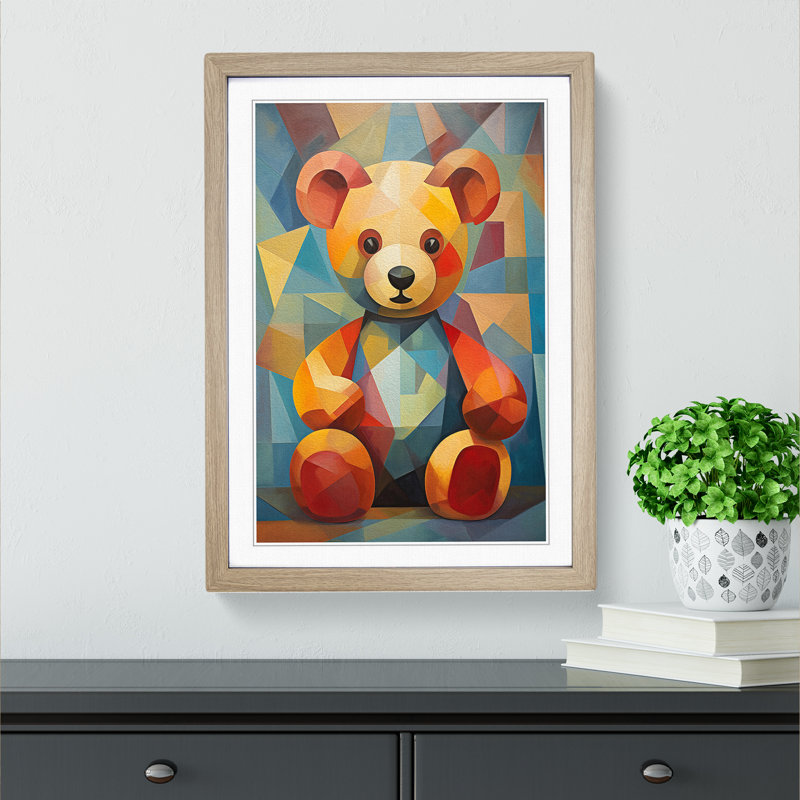Teddy Bear Cubism - Single Picture Frame Print on Wood, Oak, 64" H x 46" W x 2" D