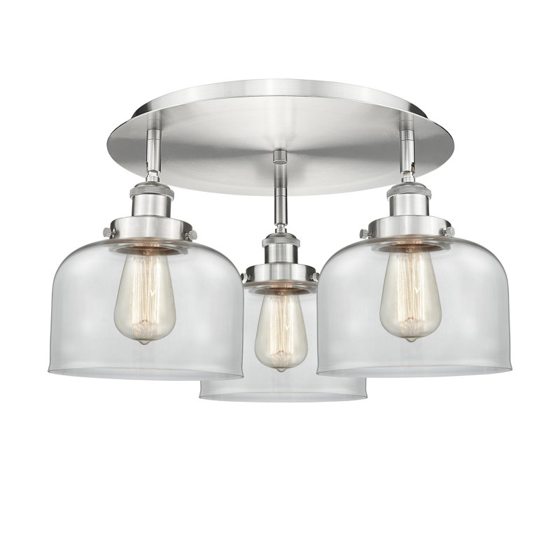 Bejtullah Glass Flush Mount, Clear, Satin Nickel