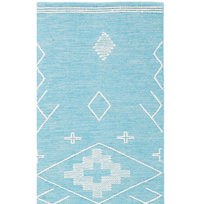 Holtby Southwestern Handmade Flatweave Teal/Ivory Area Rug, Rectangle 5' x 8'