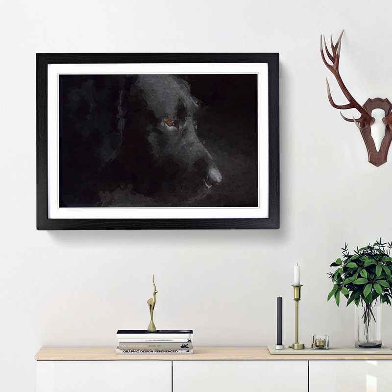 Black Labrador Retriever in Abstract - Picture Frame Graphic Art Print, 27cm H x 36cm W x 2cm D, Black Framed