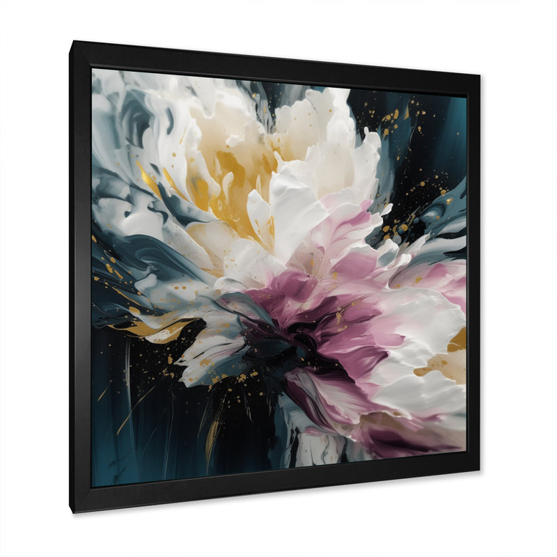 Reproduction sur toile encadrée de pétales de pivoines roses en fleurs, H 16 po x l 16 po x P 1 po, Cadre photo noir