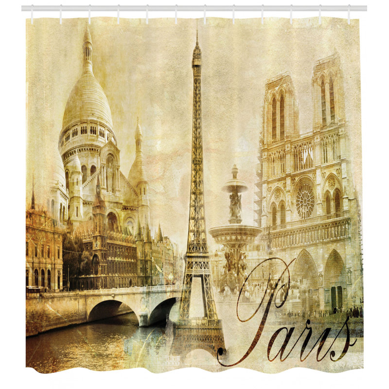 Ensemble de rideau de douche Paris + crochets, H 70 po x l 69 po