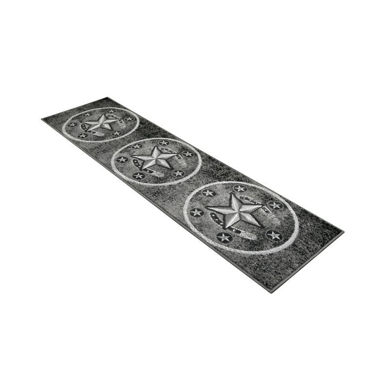 Gris HR Star du Texas noir et multicolore, Tapis de couloir de 2 pi x 7 pi