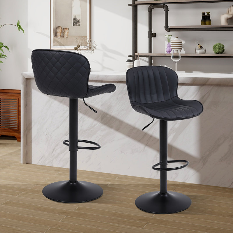 Lirah Vegan Leather Swivel Adjustable Height Upholstered Bar & Counter Stools, Black, 2