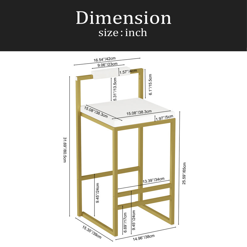 Ensemble de 2 tabourets de bar modernes à hauteur de comptoir en velours avec dossier bas pour îlot de cuisine, Doré, Blanc