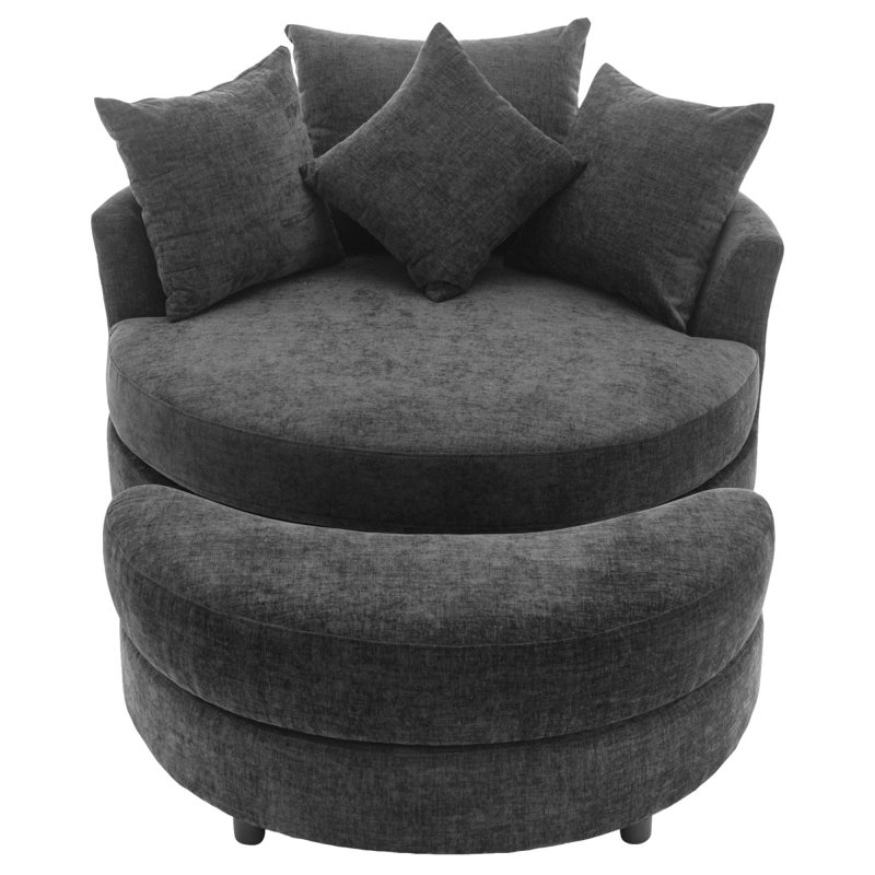 Orisfur. 360-Degree Swivel Accent Barrel Chair With Storage Ottoman & 4 Pillows, Modern Chenille Leisure Chair Round Accent