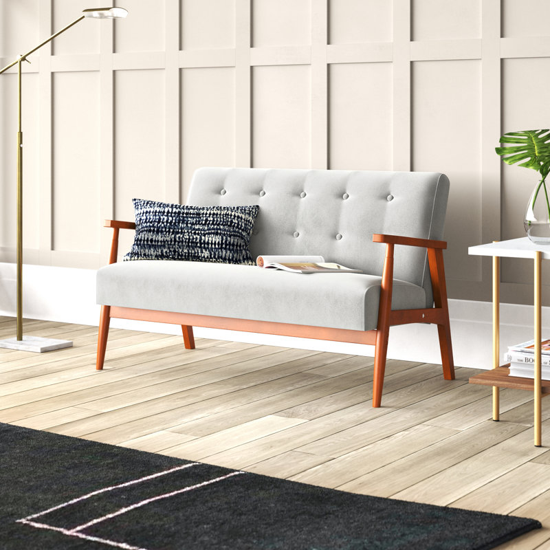 Wasser Fabric 126cm Reception Loveseat, Dark Wood