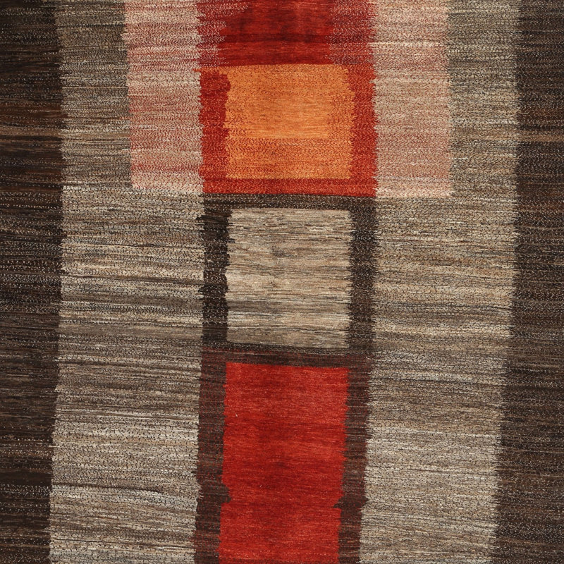 Tapis beige/brun/rouge contemporain, Carré 5 pi