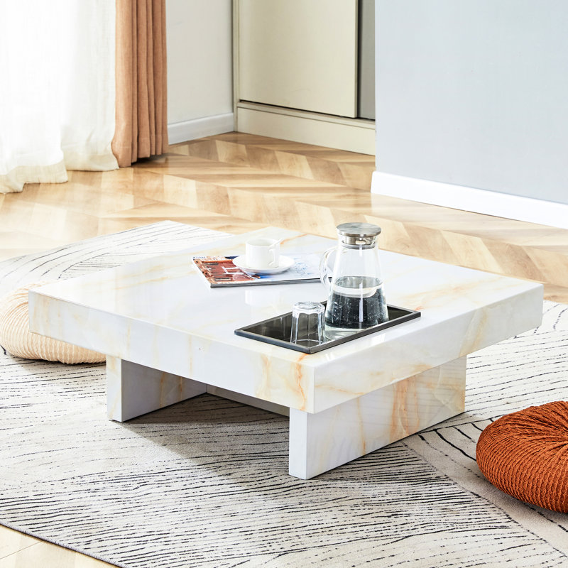 Table basse en marbre de style moderne blanc crème 31,4 po x 31,4 po x 12 po