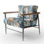 Fauteuil d'appoint rembourré bohème et éclectique blanc et bleu sarcelle Marble Flowers Serenity I