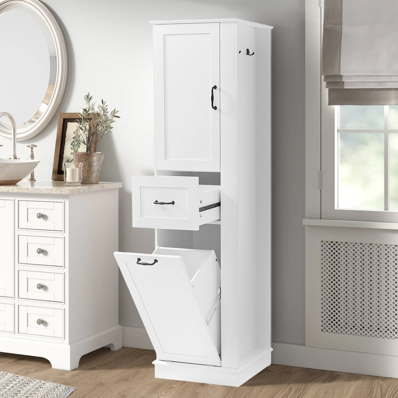 67.8" Tall Bathroom Cabinet with Laundry Basket – Space-Saving Bathroom Storage Organizer with Adjustable Shelves and Durable Waterproof Finish
