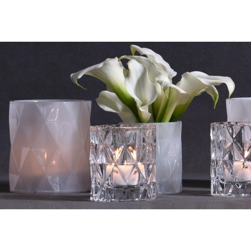Glass Tabletop Votive Holder, 3" H x 3" W x 3" D, White