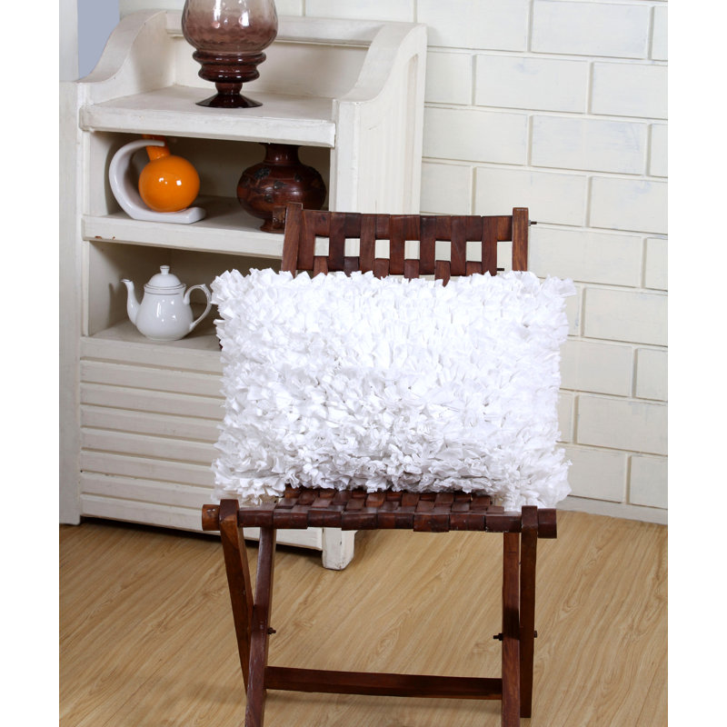 Paper Shag Cotton Reversible Throw Pillow, 14" H x 20" W, White