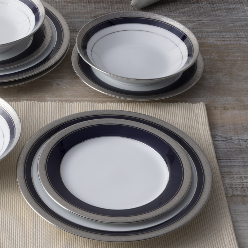 Service de table 12 pièces Noritake Crestwood Cobalt Platinum, service pour 4