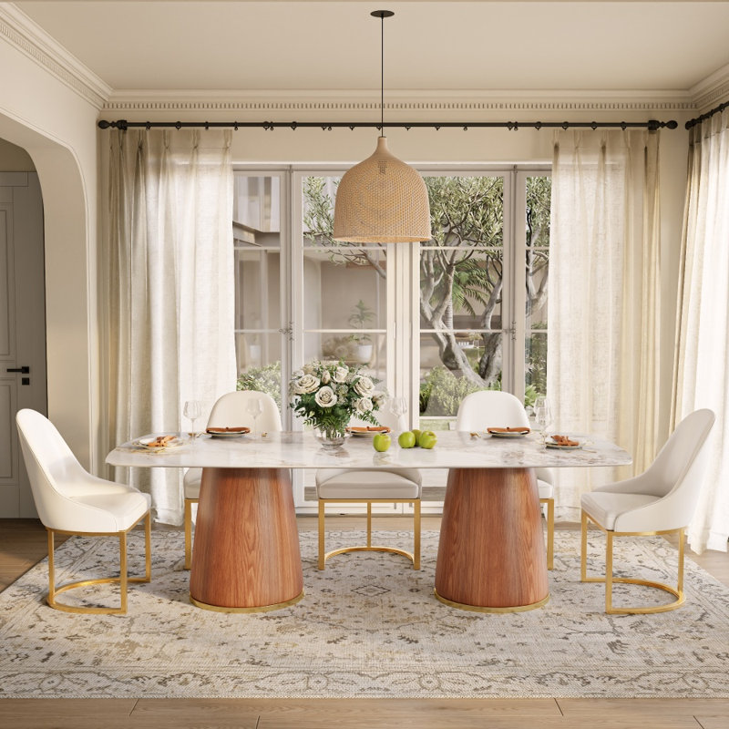 Ensemble de table de salle à manger 93,7 po, H 29,53 po x l 93,7 po x P 43,31 po, 5 pièces: table, 4 chaises, Ambre
