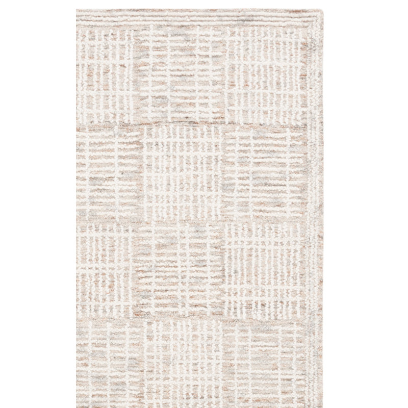 Wikhard Abstract Hand Tufted Wool Cotton Geometric Rug in Brown/Ivory, Rectangle 5' x 8'