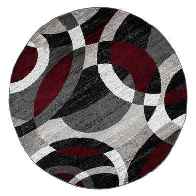 Tapis bourgogne / blanc / noir à motif abstrait tissé Archeveque