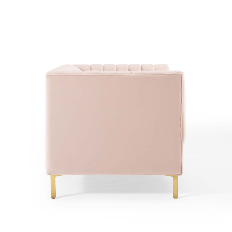 Pink Velvet Tufted Loveseat with Gold Legs
