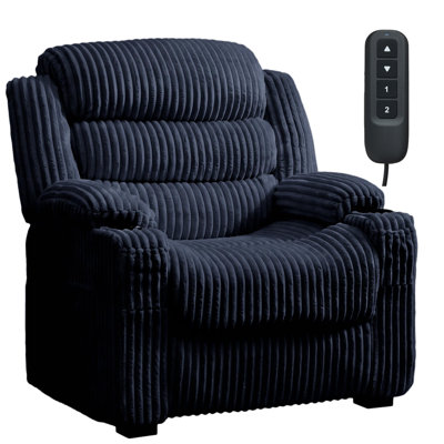 Oversized Electric Power Recliner Chair for Adults Memory Remote Adjustable Ergonomic Recliner 26" Wide Seat Single Sofa Soft Upholstery Side Pockets USB Port for Living Room Blue