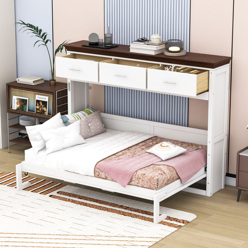 Lit escamotable 3 tiroirs en bois, conception pliable peu encombrante