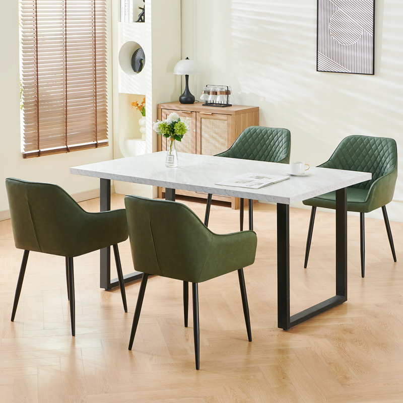 Seaham Upholstered Faux Leather Dining Chairs with Arm, Green