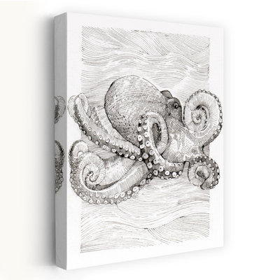 Black And White Octopus Line Drawing Contemporary Octopus Wall Art Print