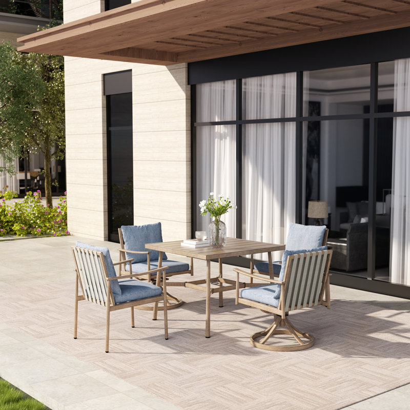 Mariene 5 - Person Patio Dining Set with Square Table , Cushions Included, Beige, Blue