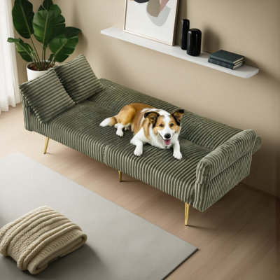 Foldable Double Corduroy Sofa Bed with Folding Armrests, Suitable for Living Rooms & Small Spaces by George Oliver