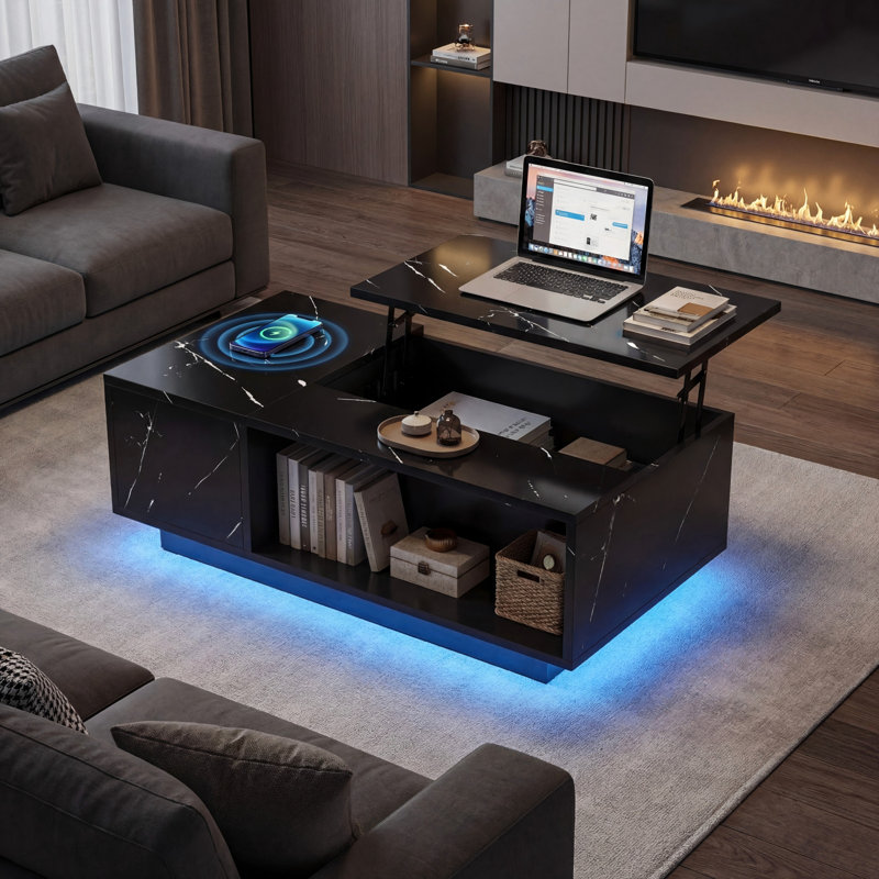 Table basse noire à DEL Smart Lift