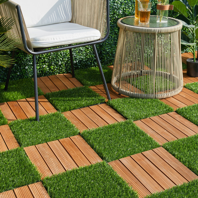 30cm L x 30cm W Interlocking Wood Deck Tile (Set of 27), Natural Wood