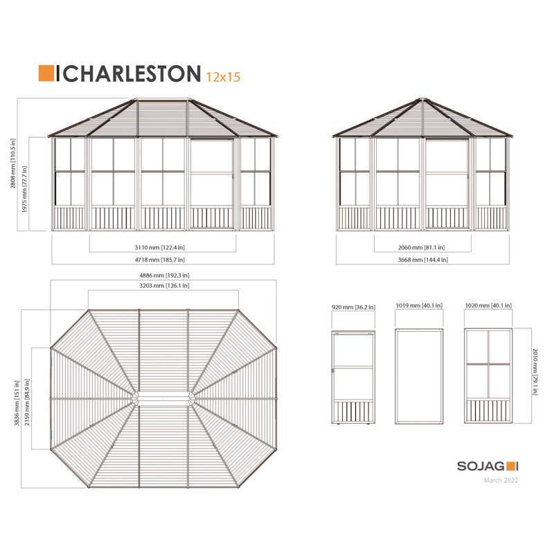 Sojag Charleston Solarium, 9.1' H x 12' W x 15' D