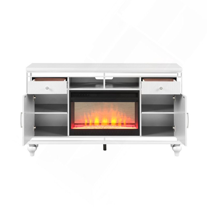 Meuble télé avec foyer électrique blanc