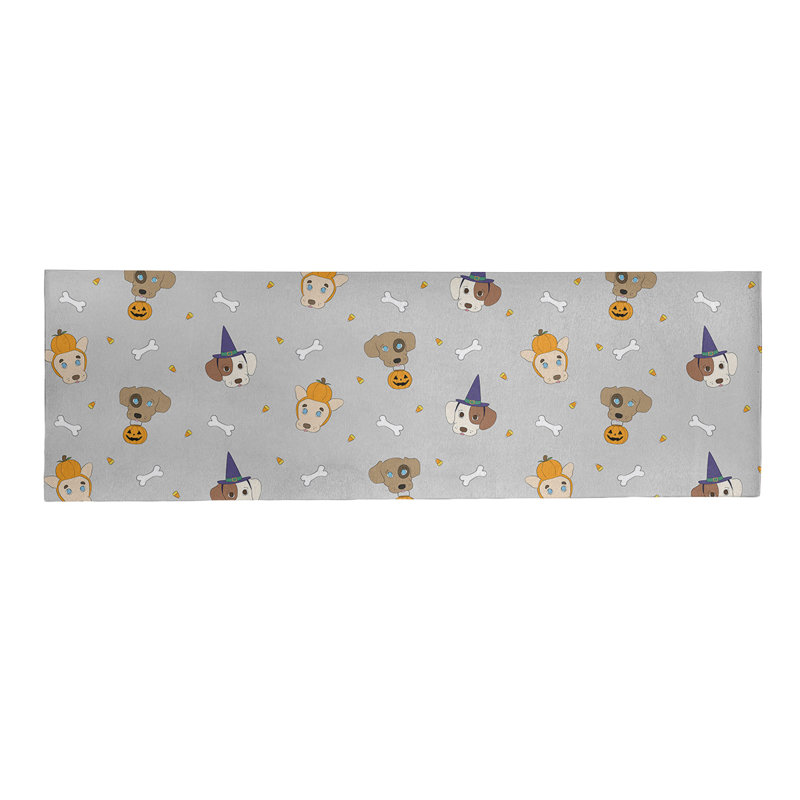Tapis gris/orange/bleu area fait main, Tapis de couloir 2 pi x 8 pi