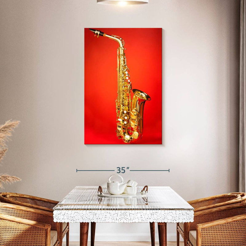 Abarca Saxophone On Red, 45" H x 30" W