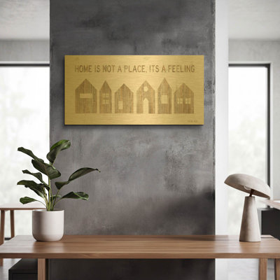 'Home is Not a Place' By Cindy Jacobs Gold Metal Wall Art, 24" x 12"