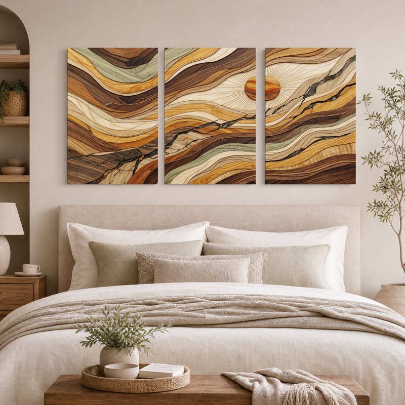 «Brown and Tan», ensemble de 3 toiles abstraites en bois, H 18 po x l 12 po x 3 pièces