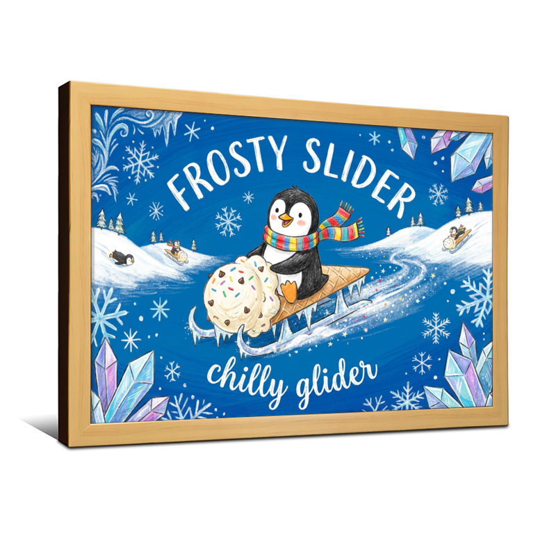 Animals Frosty Penguin Snowflake Crystal Winter Scene, 20" H x 30" W, Wrapped Canvas, Does Not Apply