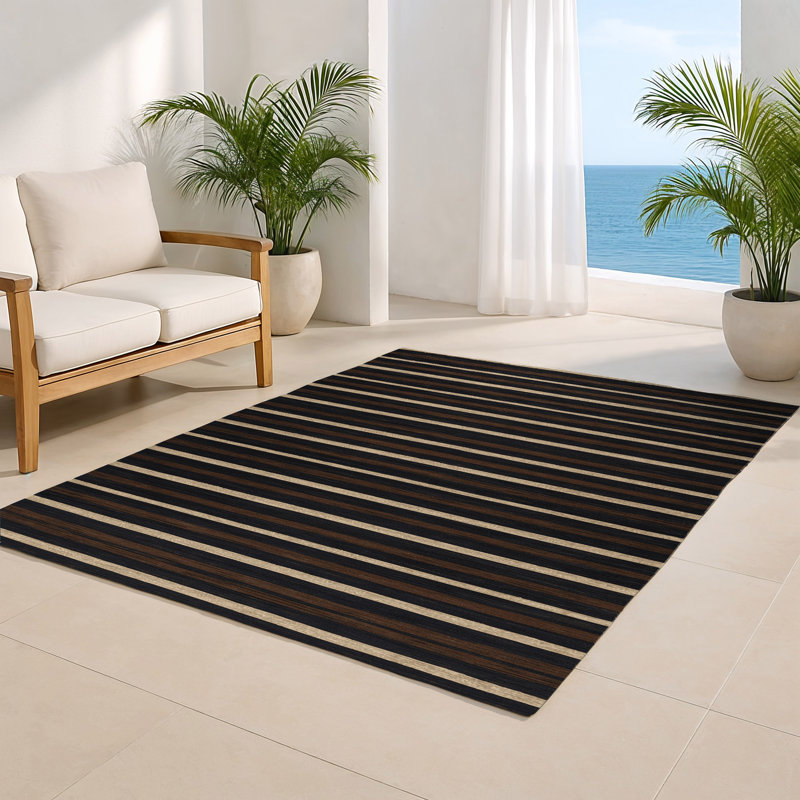 HorizontalStripes Grey Indoor and Outdoor Area Rug, Rectangle 3' x 5'