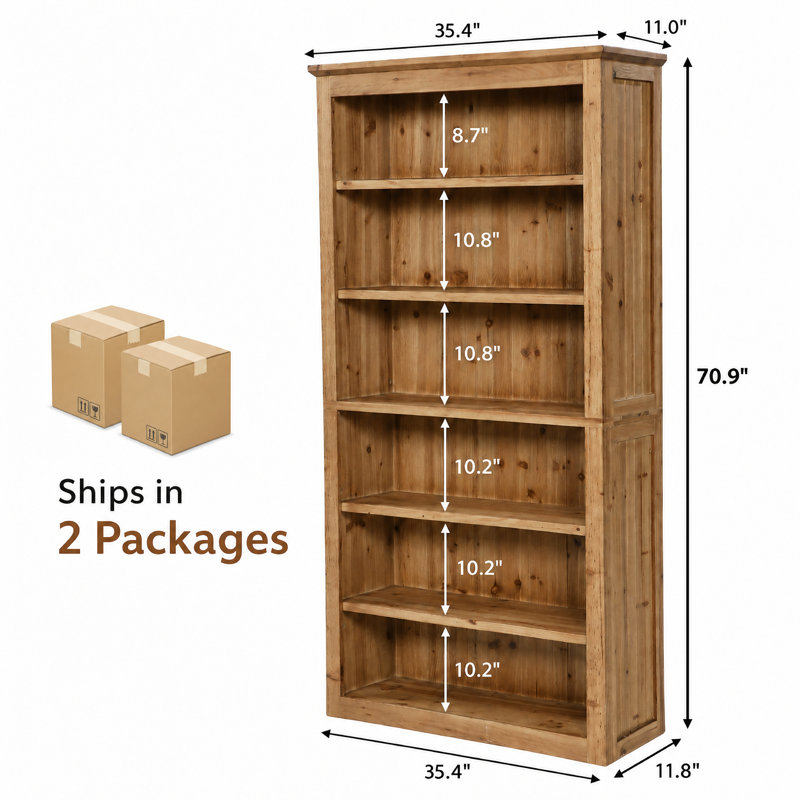 Ensemble de bibliothèques 70,9 "en bois de sapin massif, 6 niveaux