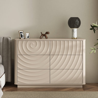 Commode 6 tiroirs pour la chambre à coucher, grande commode moderne de 46,5 po de largeur avec poignées sans ondulation, organisateur de rangement en bois pour placard, chambre de bébé, salon, appartement