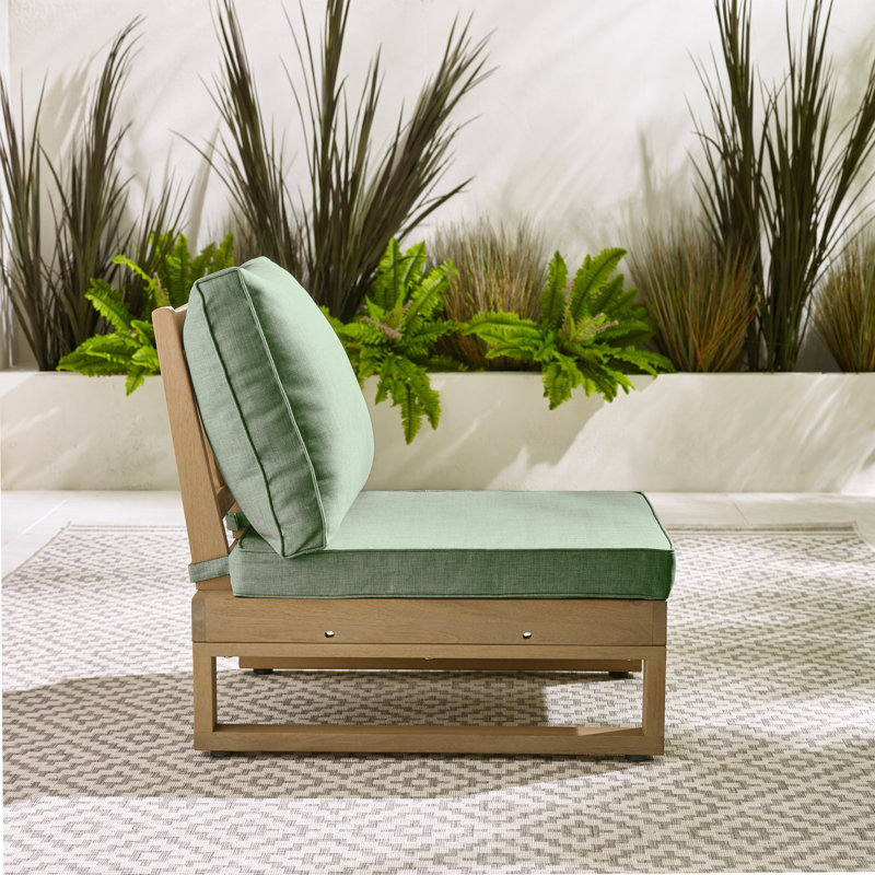 Temmy Solid Wood 2 Garden Chairs - Outdoor Patio Lounge for Modern Garden Dining, Green Cushion/Oak Frame