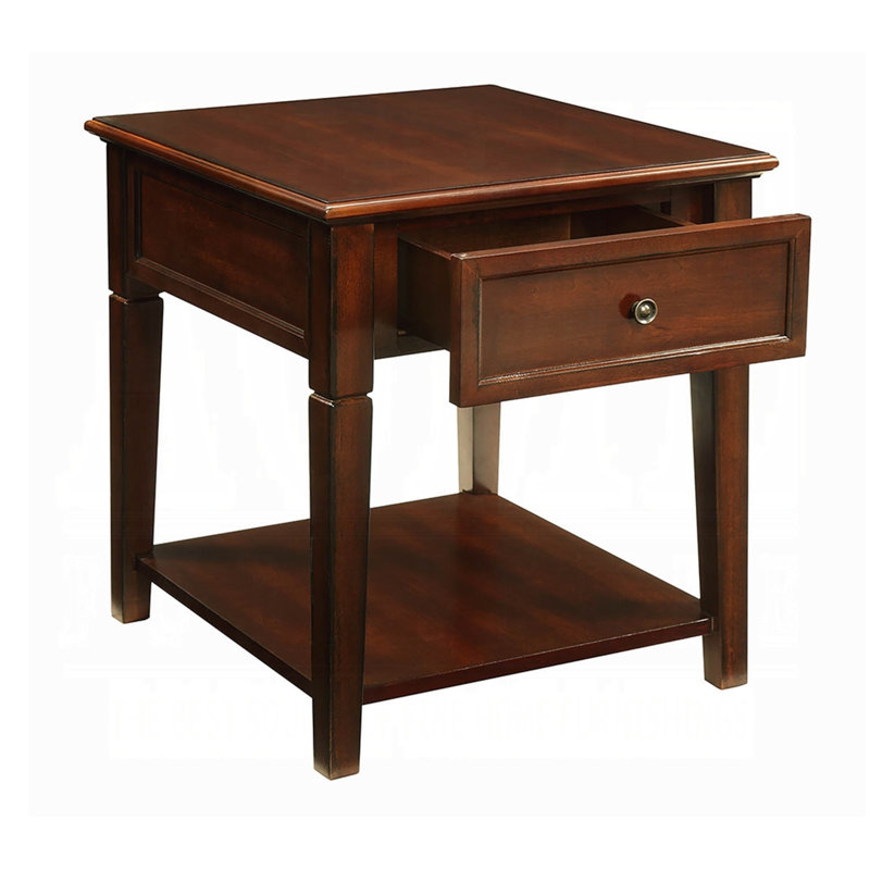 End Table With Drawer And Open Shelf, Brown