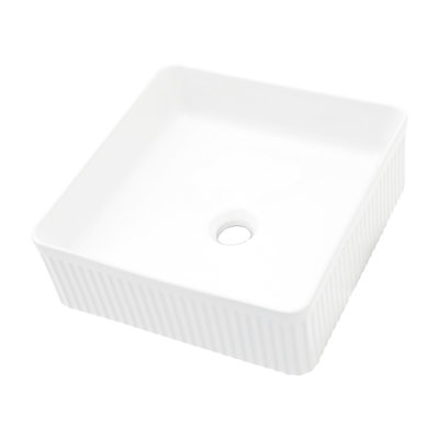 Lavabo de salle de bain carré en céramique 15,54 "x 15,54" - Blanc, à faible absorption d'eau, élégant pour la maison, le restaurant, le bureau, teinte blanche, contemporain